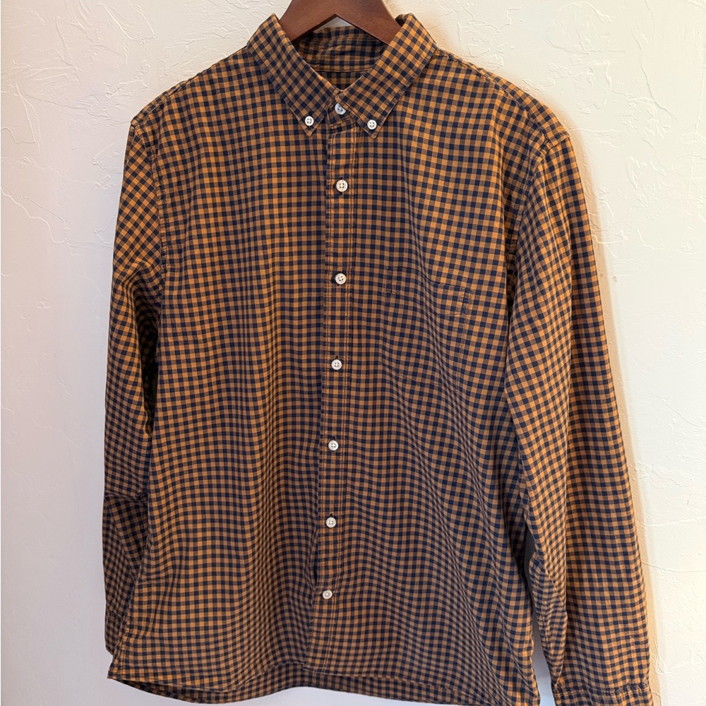 The Gap Standard Fit Stretch Checkered Shirt Orange Navy Blue